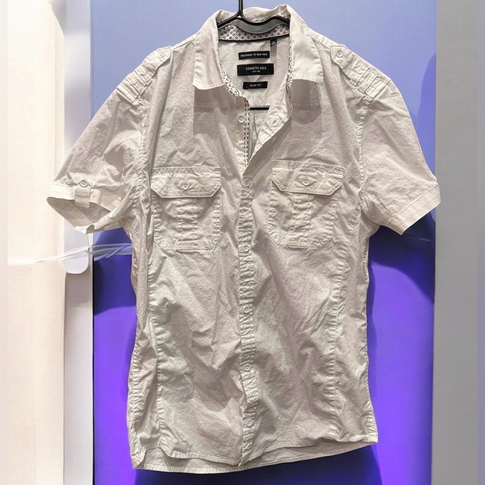 Kenneth Cole White Casual Button Down Shirt MEDIUM